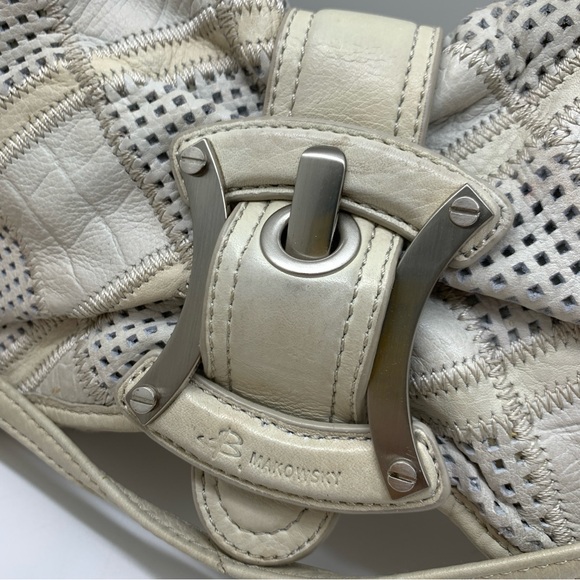 B.Mackowsky Light Gray Leather Perforated Large Clutch Handbag - Picture 6 of 16